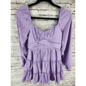 Altar'd State Purple Dress Size Medium Boho Dress Ruffled Long Sleeve